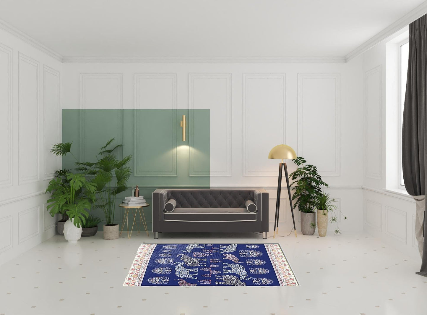 5' X 7' Evening Blue And Cream Southwestern Area Rug