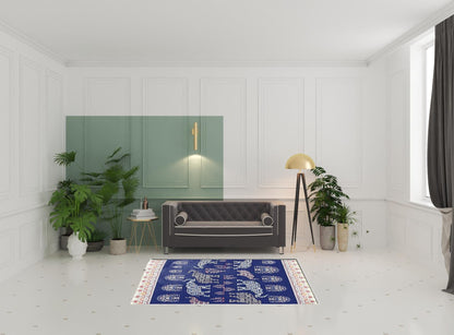 5' X 7' Evening Blue And Cream Southwestern Area Rug