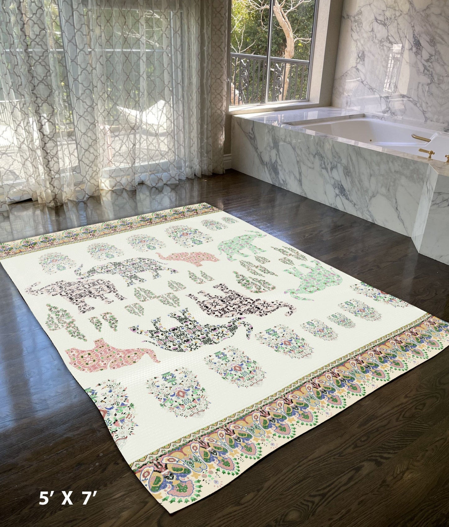 5' X 7' Muted Green And Orange Southwestern Area Rug