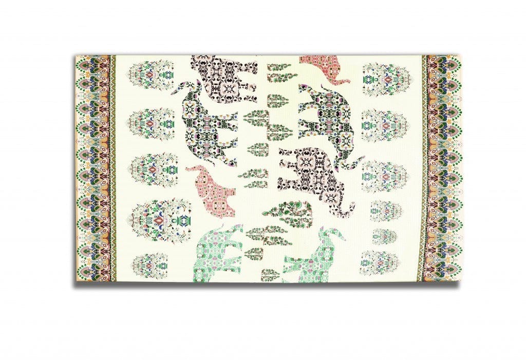 5' X 7' Muted Green And Orange Southwestern Area Rug