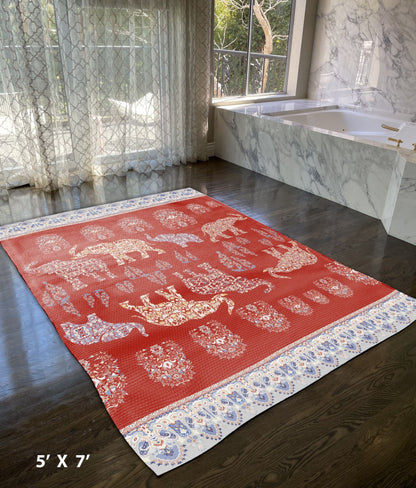 5' X 7' Red And Orange Southwestern Area Rug