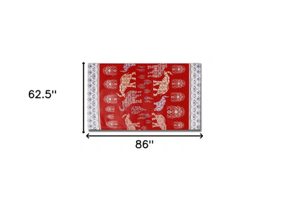 5' X 7' Red And Orange Southwestern Area Rug