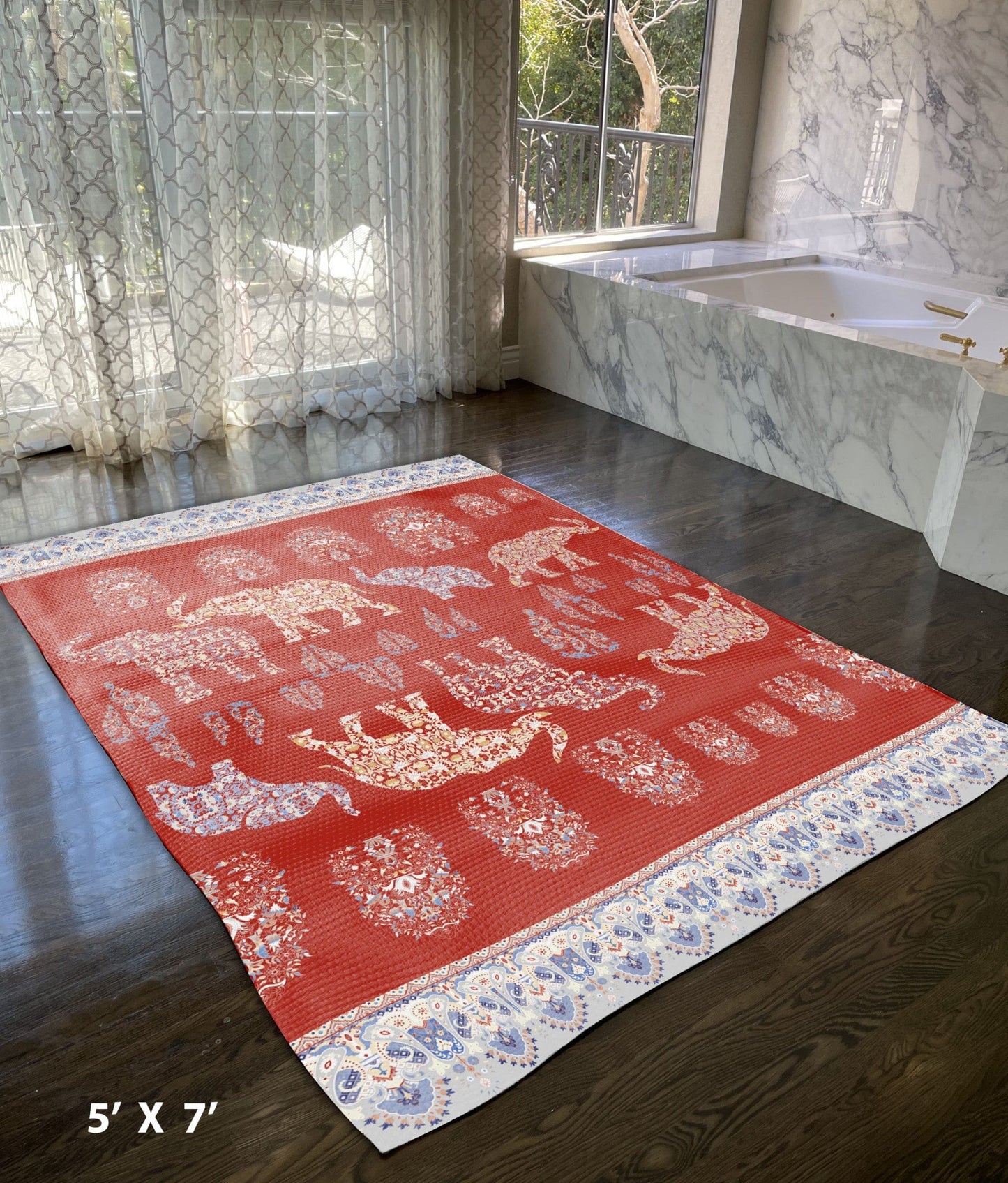 5' X 7' Red And Orange Southwestern Area Rug