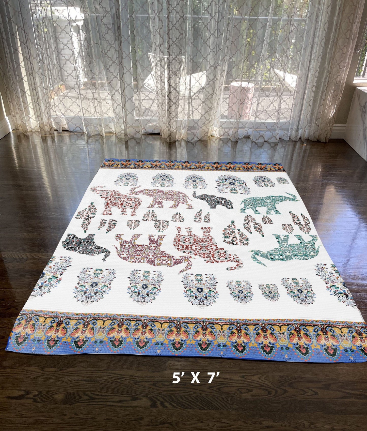 5' X 7' Maroon And Blue Southwestern Area Rug