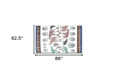 5' X 7' Maroon And Blue Southwestern Area Rug