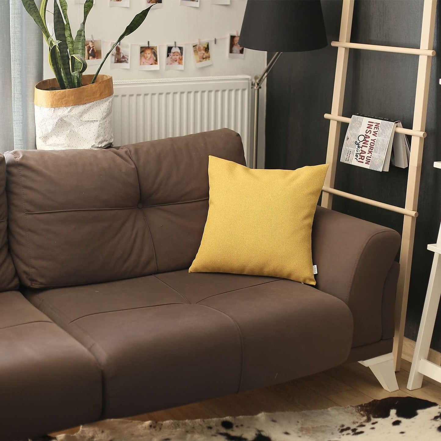 18" X 18" Yellow Solid Color Zippered Handmade Polyester Throw Pillow Cover