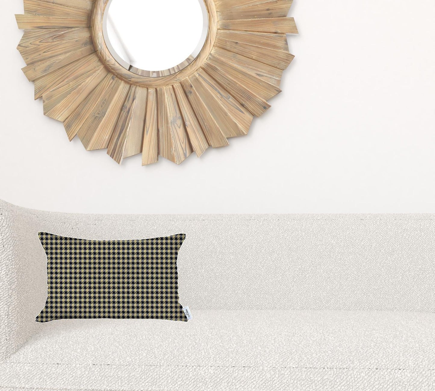 12" X 20" Yellow Houndstooth Zippered Handmade Polyester Lumbar Pillow Cover