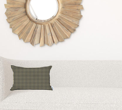 12" X 20" Yellow Houndstooth Zippered Handmade Polyester Lumbar Pillow Cover