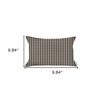 12" X 20" Brown Houndstooth Zippered Handmade Polyester Lumbar Pillow Cover