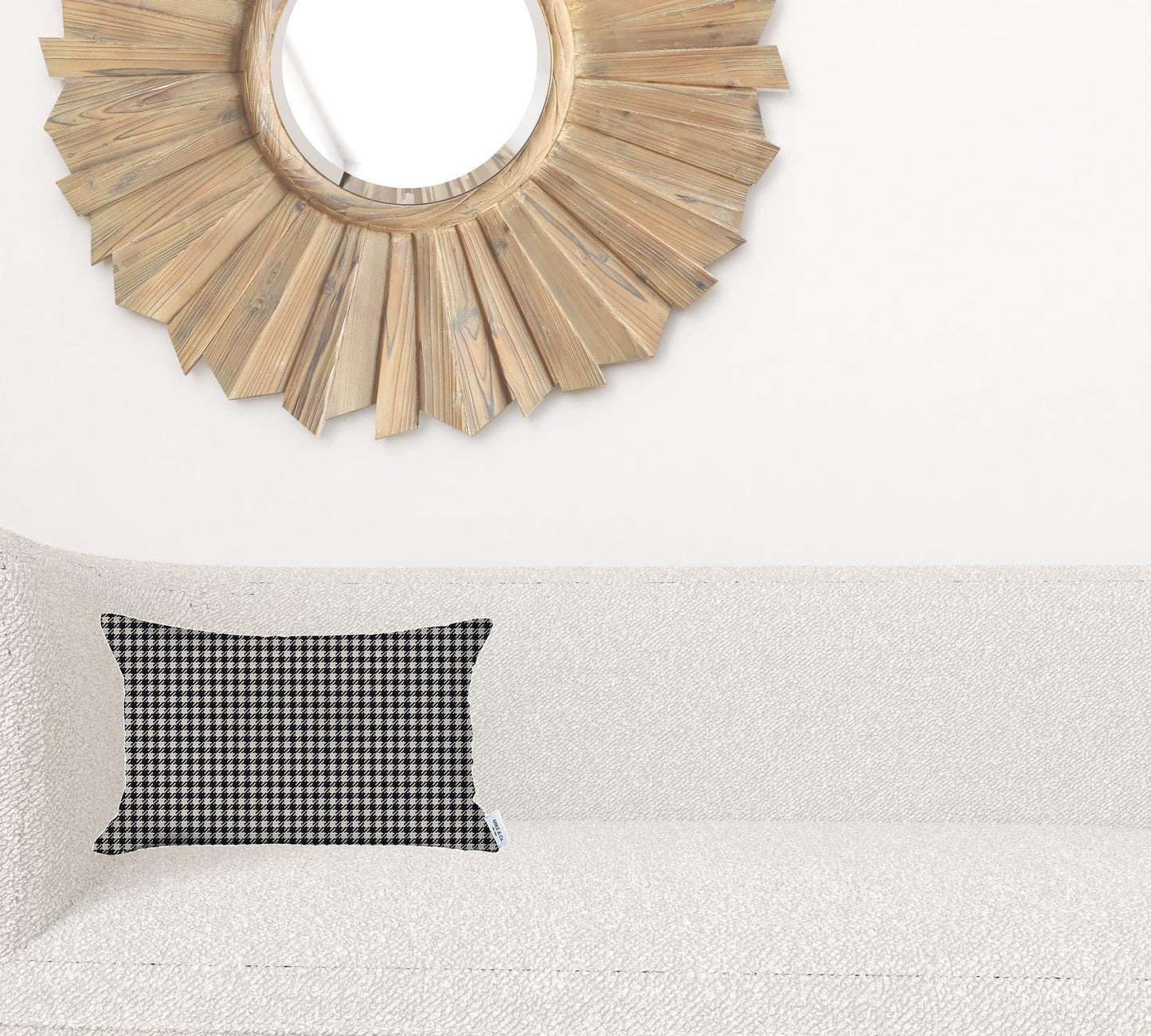 12" X 20" Grey Houndstooth Zippered Handmade Polyester Lumbar Pillow Cover