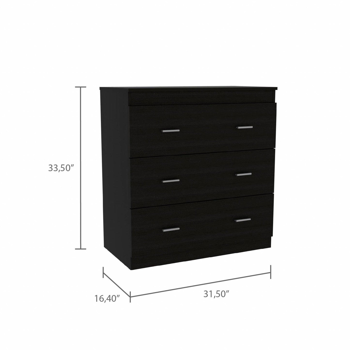 33" Black Three Drawer Dresser