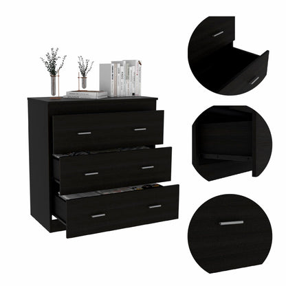 33" Black Three Drawer Dresser