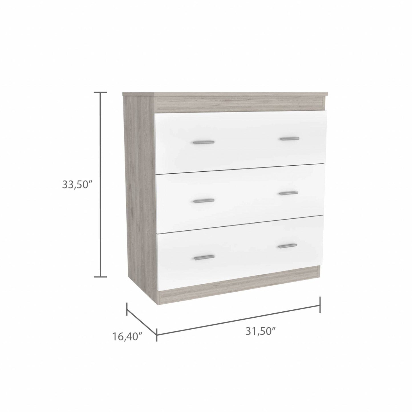 33" Light Gray and White Three Drawer Dresser