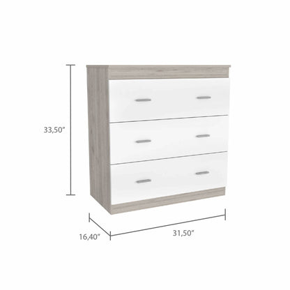 33" Light Gray and White Three Drawer Dresser