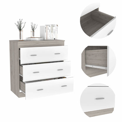 33" Light Gray and White Three Drawer Dresser