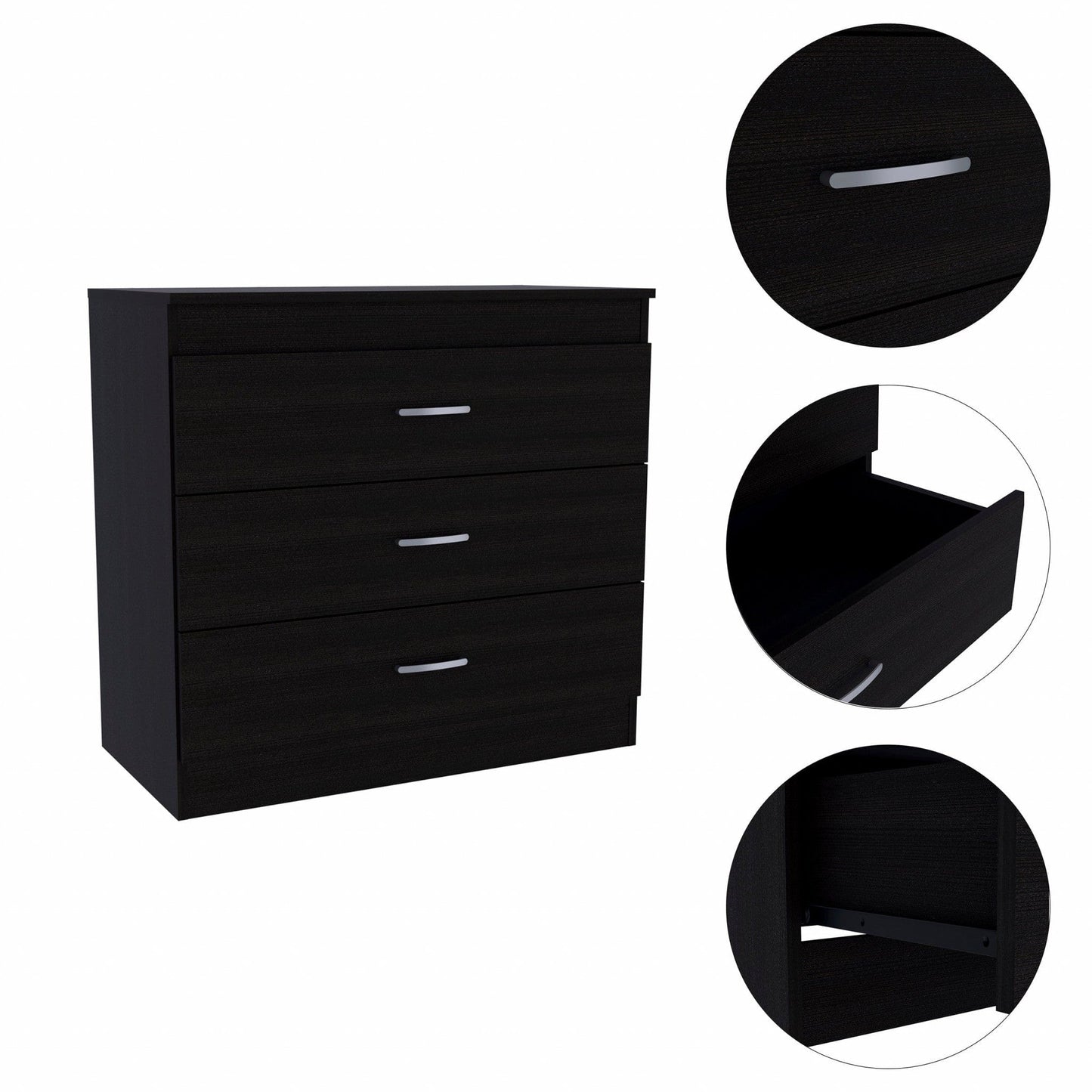 29" Black Three Drawer Dresser