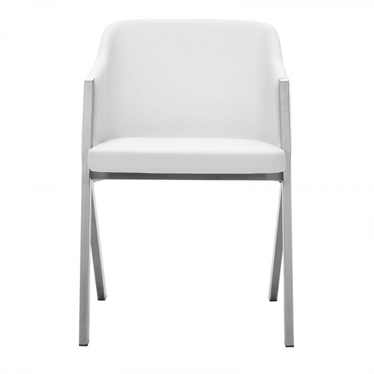 Set of Two White Faux Leather Modern Dining Chairs