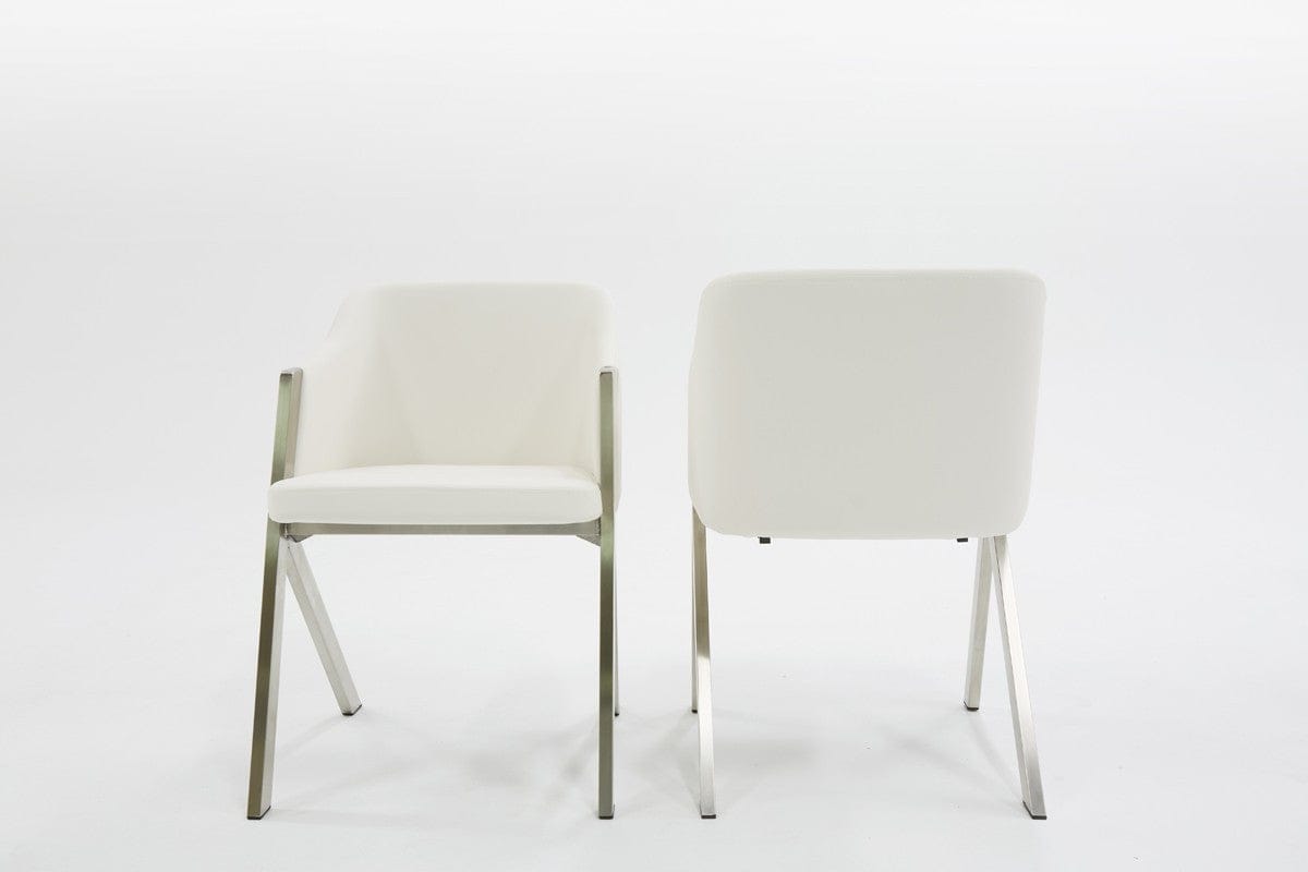 Set of Two White Faux Leather Modern Dining Chairs