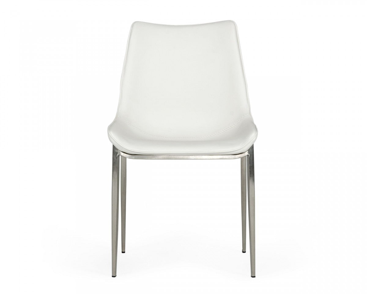 Set of Two White Faux Leather Modern Dining Chairs