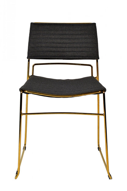 Set of Two Gray Gold Fabric Dining Chairs