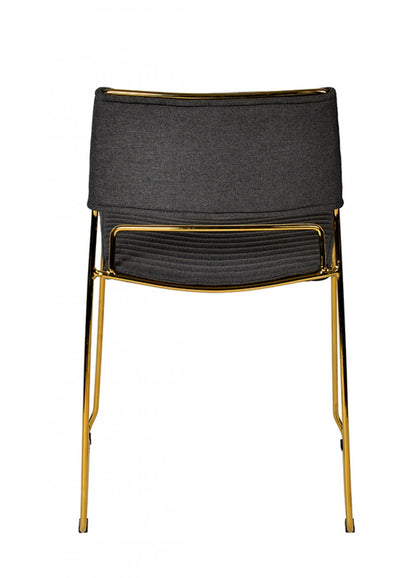 Set of Two Gray Gold Fabric Dining Chairs