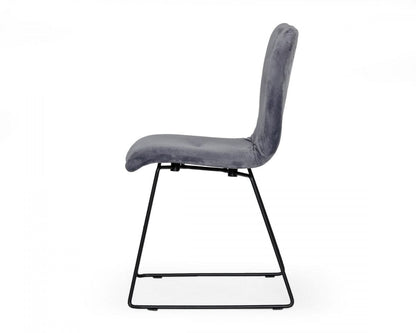 Set of Two Gray Velvet Dining Chairs