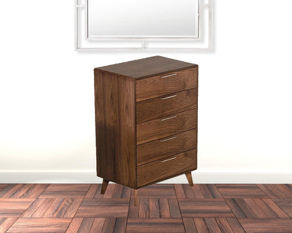 30" Walnut Solid Wood Five Drawer Standard Chest