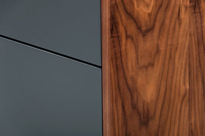 30" Walnut And Charcoal Grey Solid Wood Five Drawer Standard Chest