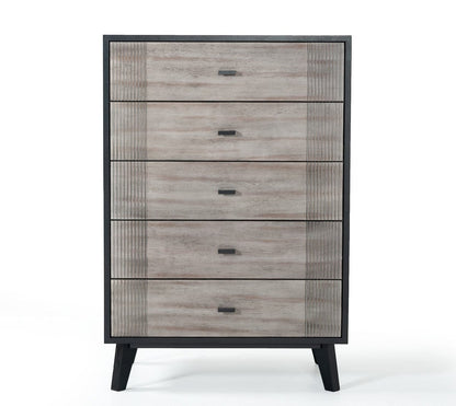 30" Grey And Black Wood Five Drawer Standard Chest