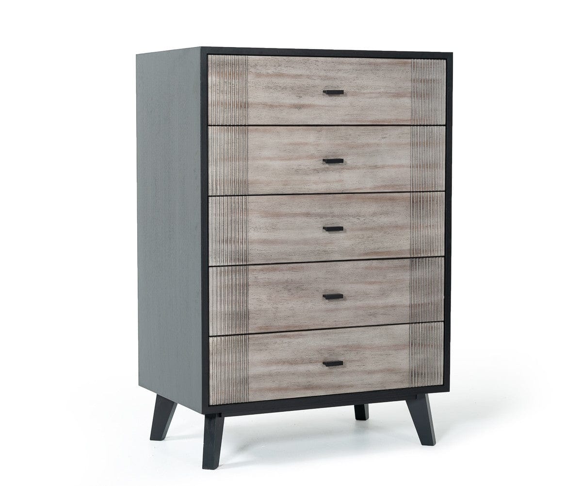 30" Grey And Black Wood Five Drawer Standard Chest