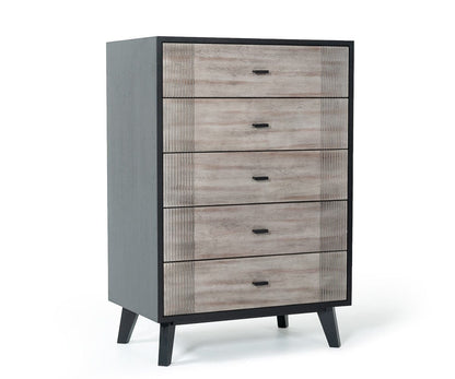 30" Grey And Black Wood Five Drawer Standard Chest