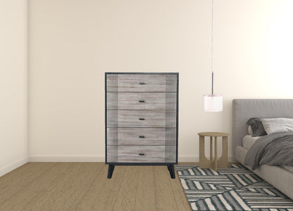 30" Grey And Black Wood Five Drawer Standard Chest