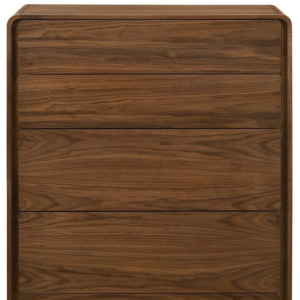 35" Walnut Solid Wood Five Drawer Standard Chest
