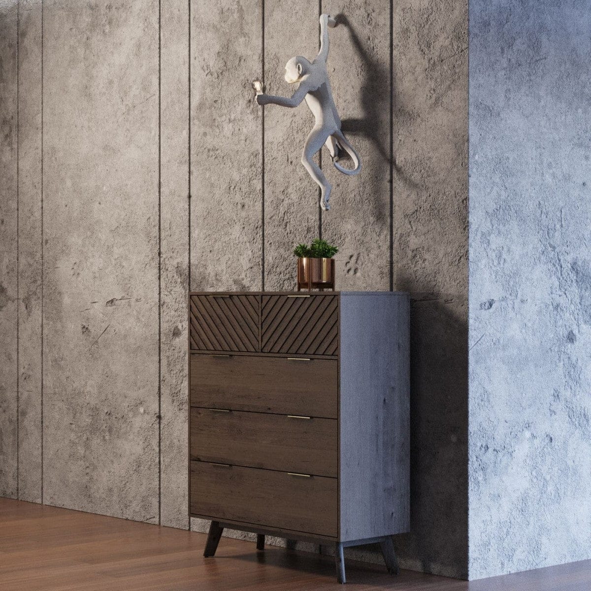 39" Dark Acacia Solid Wood Five Drawer Standard Dresser