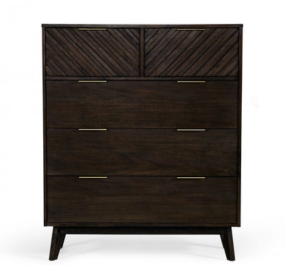 39" Dark Acacia Solid Wood Five Drawer Standard Dresser