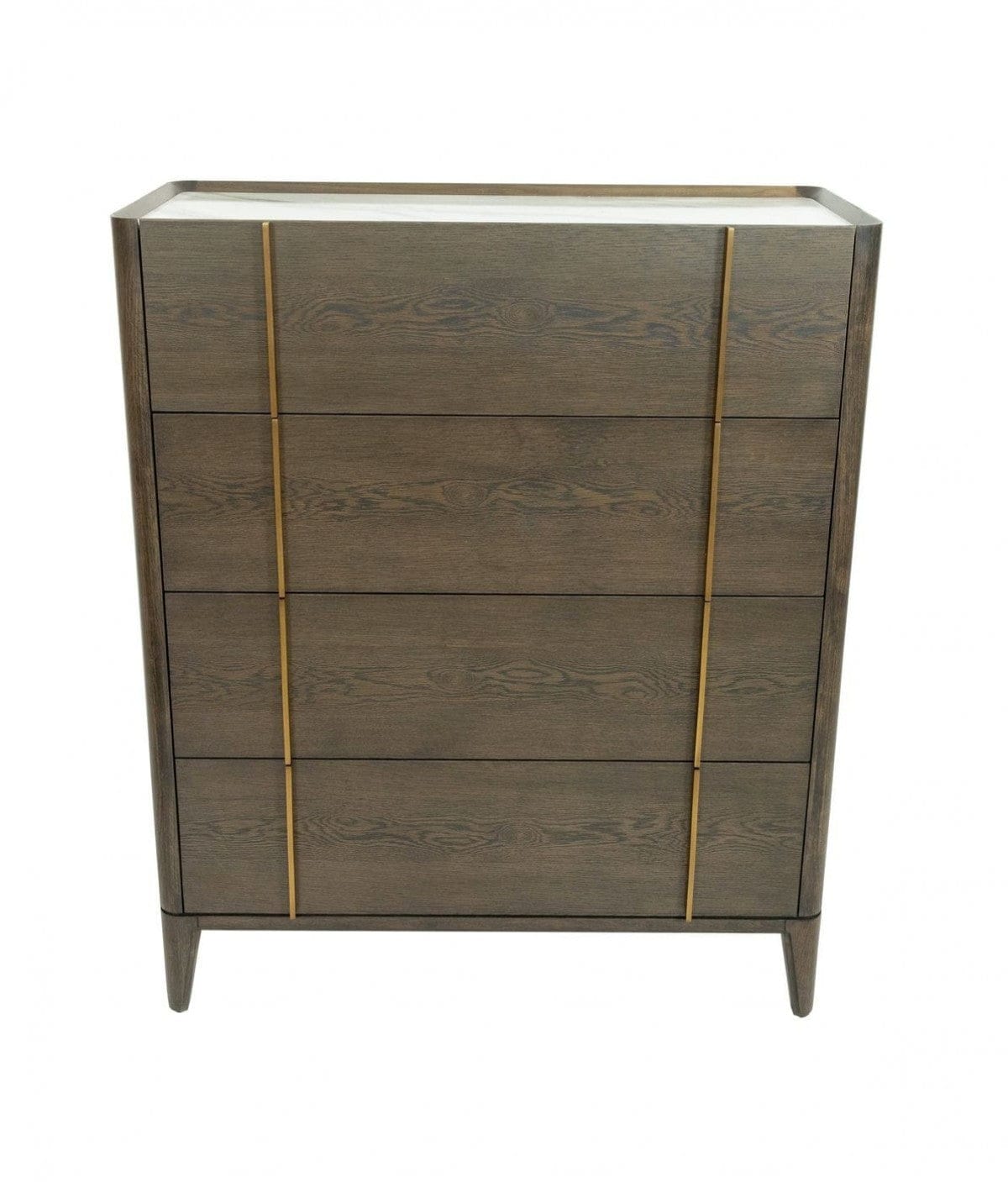 39" Dark Brown and gold Solid Wood Four Drawer Standard Dresser