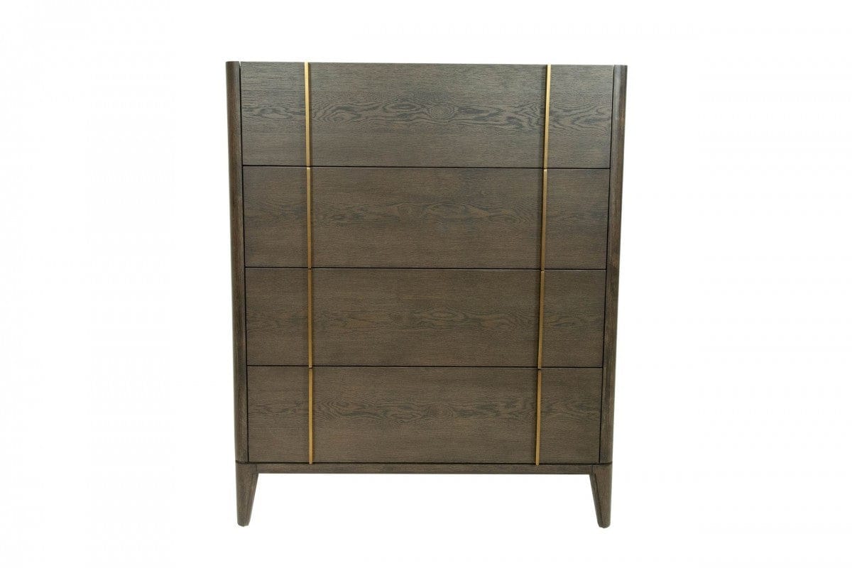 39" Dark Brown and gold Solid Wood Four Drawer Standard Dresser
