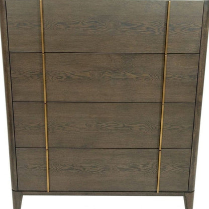 39" Dark Brown and gold Solid Wood Four Drawer Standard Dresser