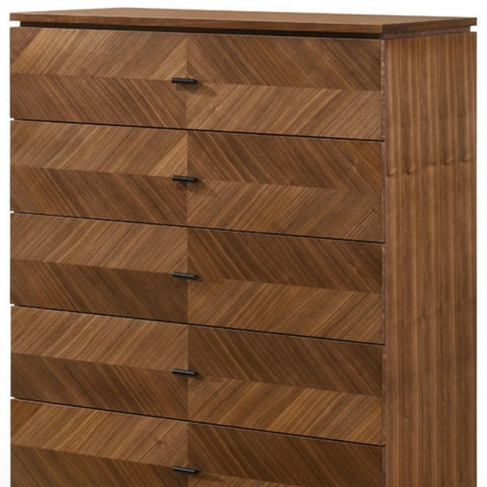 35" Walnut Manufactured Wood Five Drawer Standard Chest