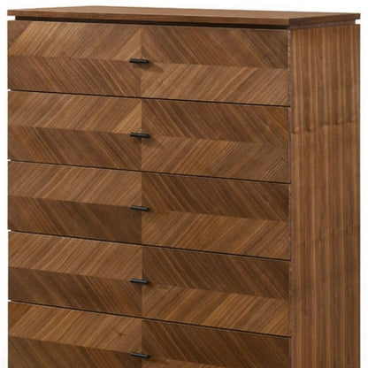 35" Walnut Manufactured Wood Five Drawer Standard Chest