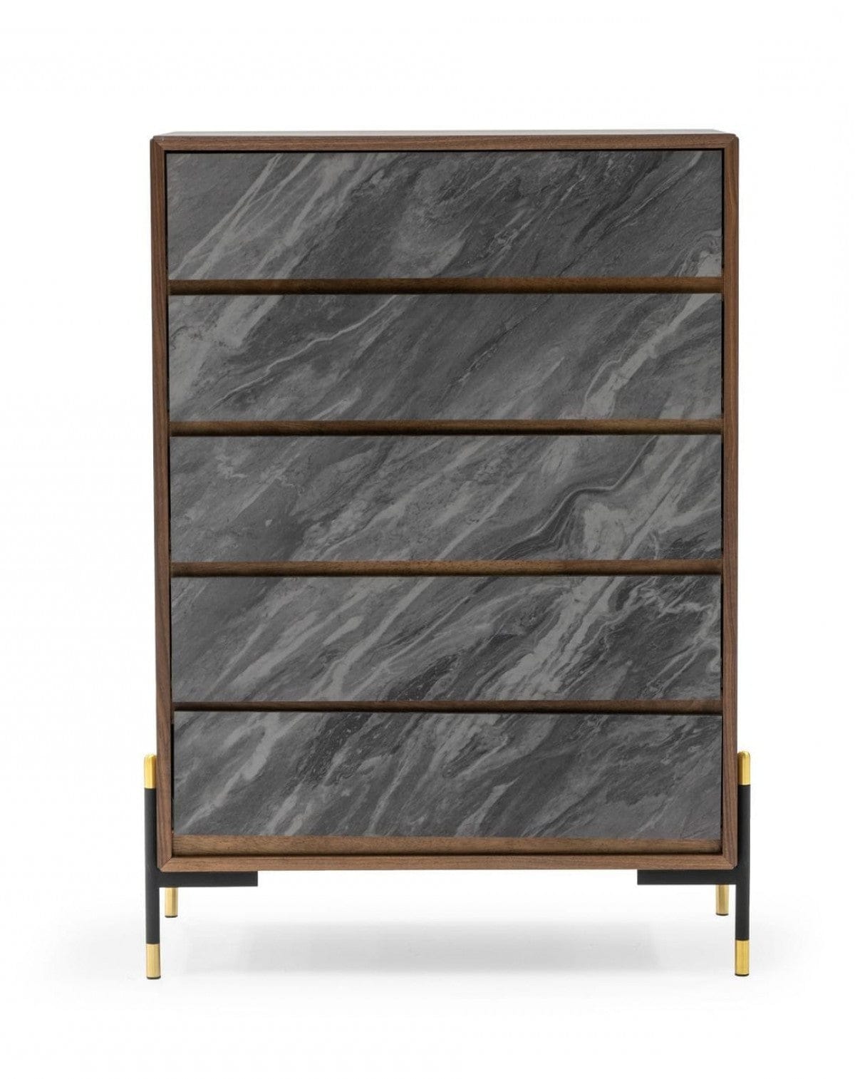 30" Walnut And Grey Manufactured Wood Five Drawer Standard Chest