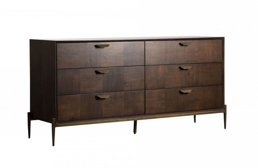 63" Dark Brown Manufactured Wood Six Drawer Double Dresser