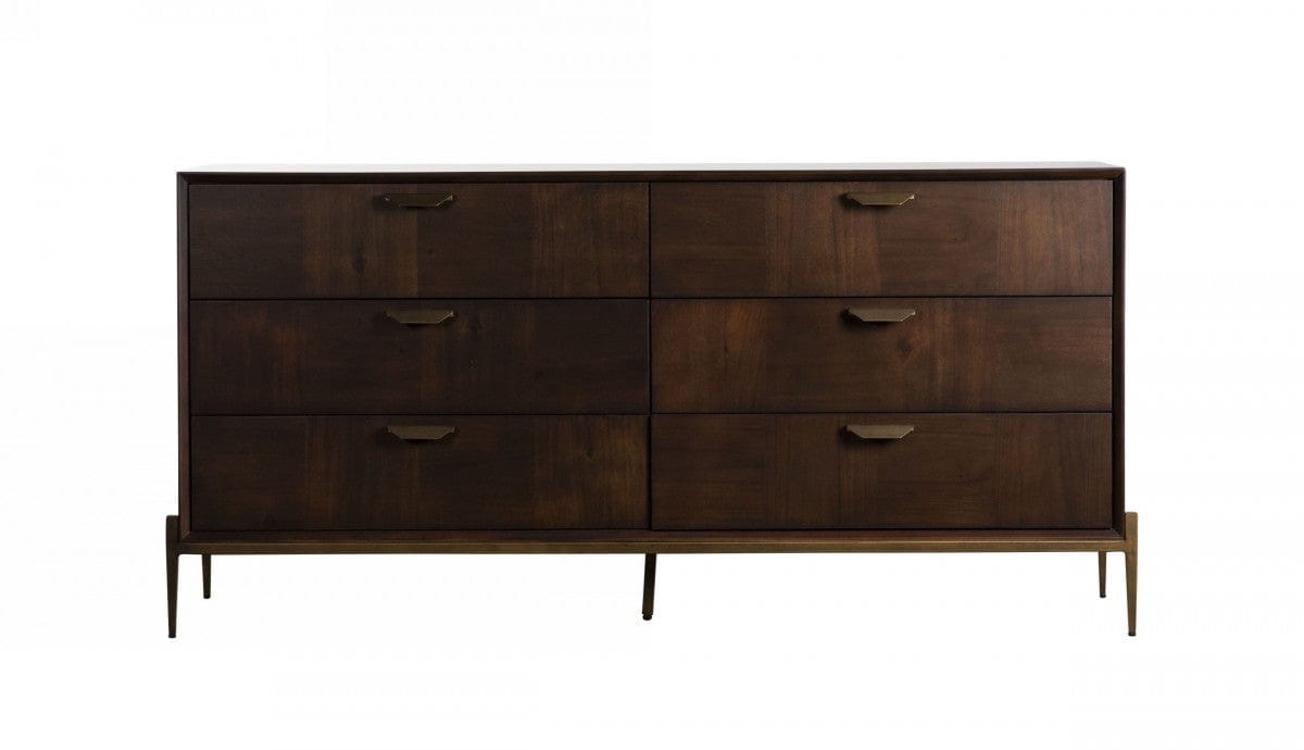 63" Dark Brown Manufactured Wood Six Drawer Double Dresser