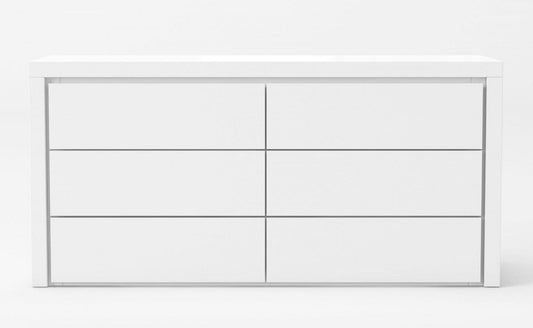 62" White Manufactured Wood Six Drawer Double Dresser