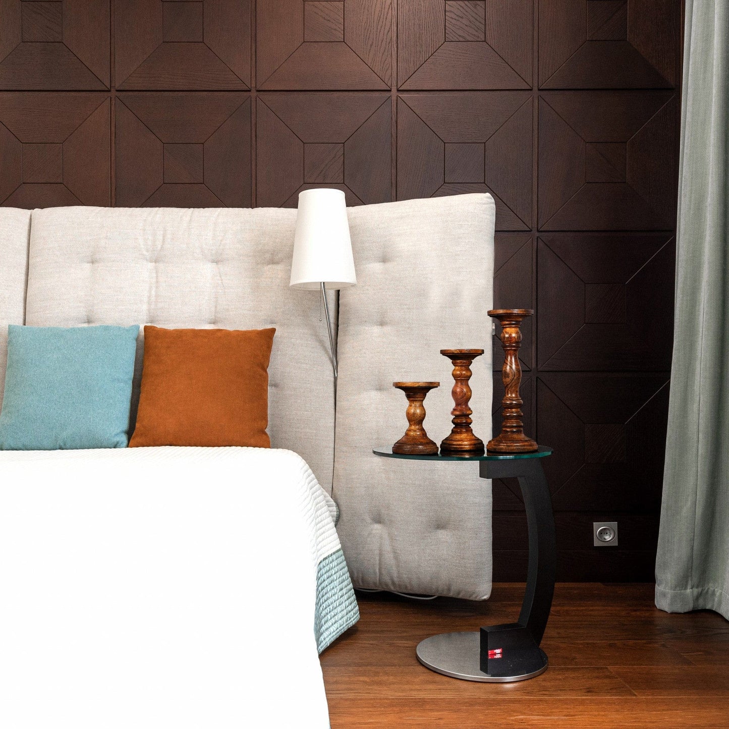 Set of Three Warm Brown Genuine Wood Hand Carved Pillar Candle Holders