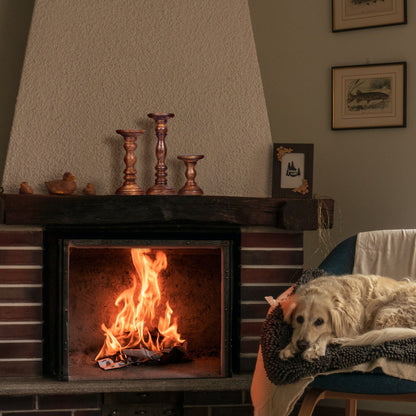 Set of Three Warm Brown Genuine Wood Hand Carved Pillar Candle Holders
