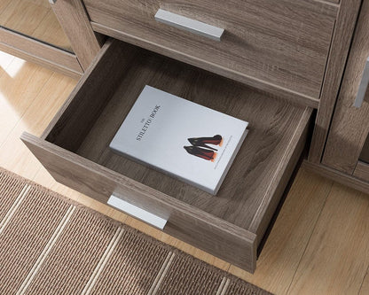 Modern Rustic Dark Taupe Tall TV Stand with two Glass Cabinets