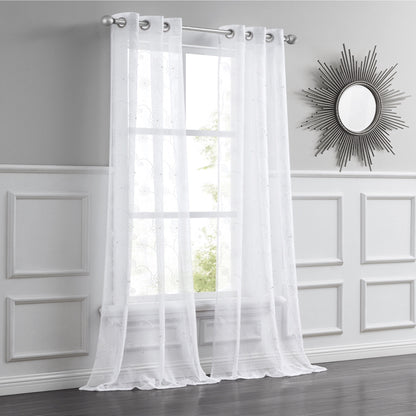 Set of Two 84"  White Beaded Floral Embroidered Window Panels