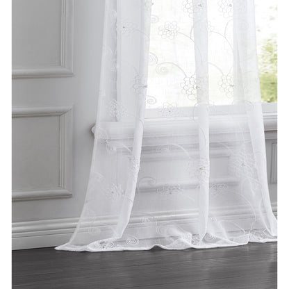 Set of Two 84"  White Beaded Floral Embroidered Window Panels