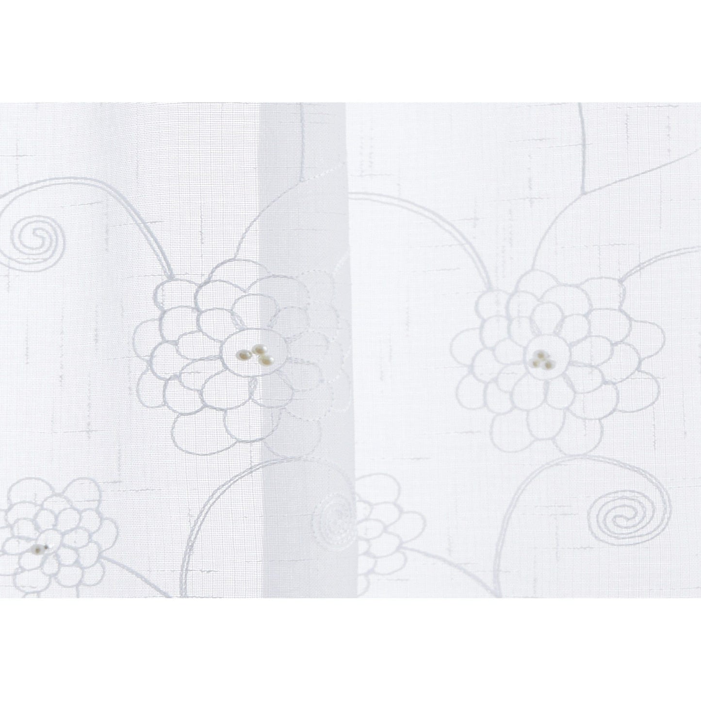 Set of Two 84"  White Beaded Floral Embroidered Window Panels